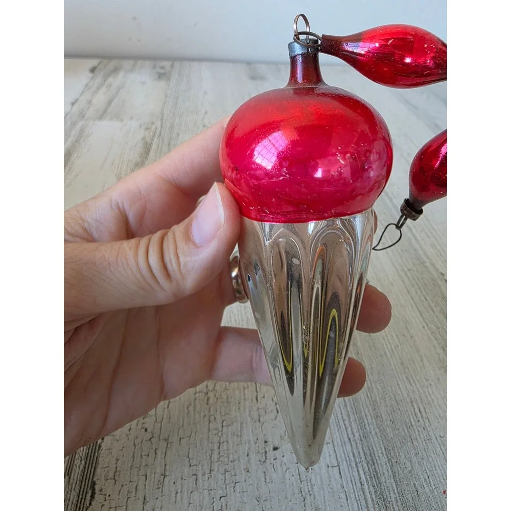 Antique ice cream cone mercury glass ornament beaded Xmas tree entire ornament